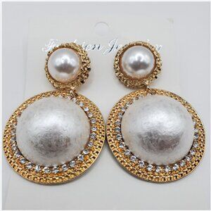 Pearl & Gold Statement Earrings  Luxe Vintage Vibe  NWT